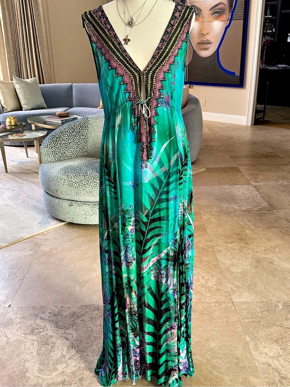 Parides Shahida Parides Maxi Dress in Green & Purple Size Small/Medium Like New